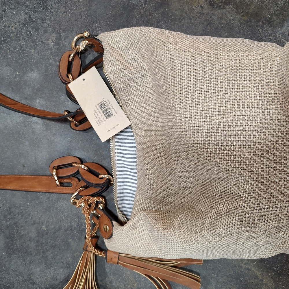 Clarks Gold and Cream Crossbody Bag with Chic Tassel